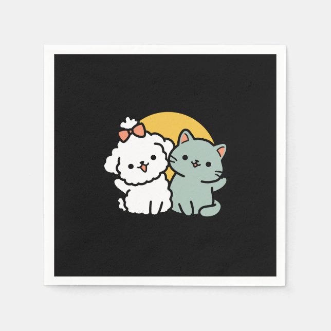 Fur-Real Friends Forever | Cute Cat & Dog Duo Napkin (Front)
