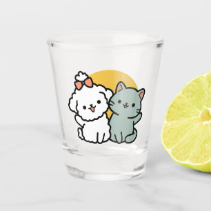 Fur-Real Friends Forever   Cute Cat & Dog Duo Shot Glass