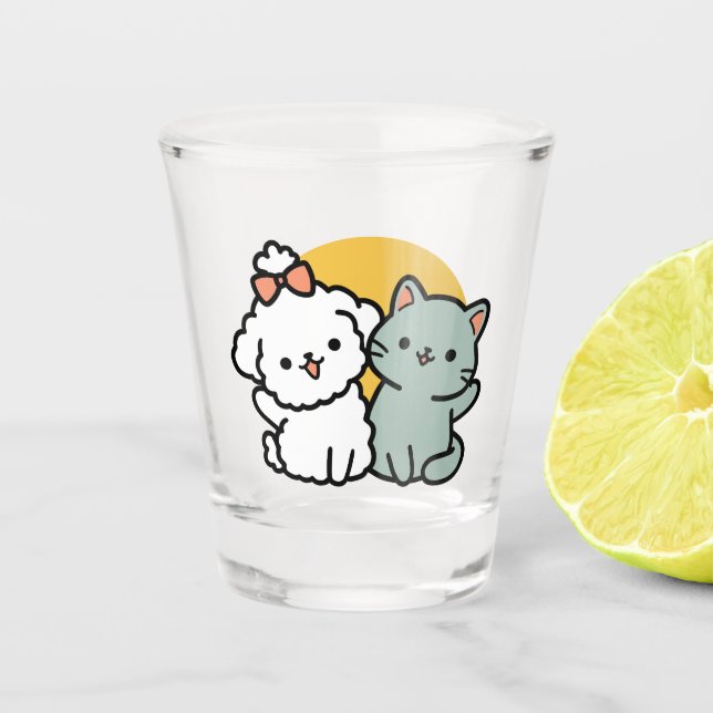 Fur-Real Friends Forever | Cute Cat & Dog Duo Shot Glass (Front)