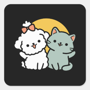 Fur-Real Friends Forever   Cute Cat & Dog Duo Square Sticker
