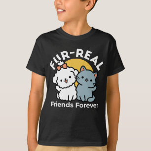Fur-Real Friends Forever   Cute Cat & Dog Duo T-Shirt