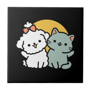 Fur-Real Friends Forever   Cute Cat & Dog Duo Tile