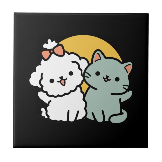 Fur-Real Friends Forever | Cute Cat & Dog Duo Tile (Front)