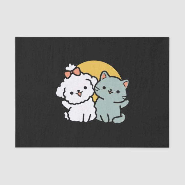 Fur-Real Friends Forever | Cute Cat & Dog Duo Tissue Paper (Front)