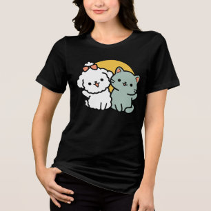 Fur-Real Friends Forever Cute Cat & Dog Duo Tri-Blend Shirt