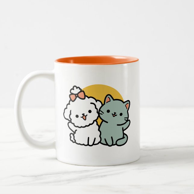 Fur-Real Friends Forever | Cute Cat & Dog Duo Two-Tone Coffee Mug (Left)