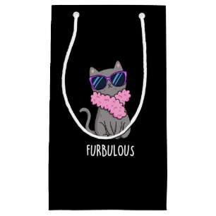 Furbulous Funny Elegant Cat Pun Dark BG Small Gift Bag