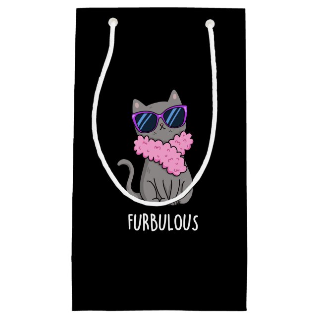 Furbulous Funny Elegant Cat Pun Dark BG Small Gift Bag (Front)