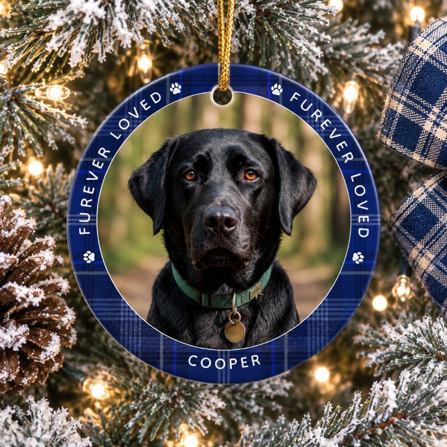 Furever Loved Rustic Plaid Pet Memorial Ceramic Tree Decoration (Creator Uploaded)