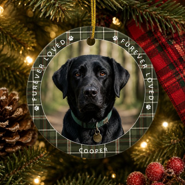 Furever Loved Rustic Plaid Pet Memorial Ceramic Tree Decoration (Creator Uploaded)