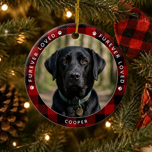 Furever Loved Rustic Plaid Pet Memorial Ceramic Tree Decoration (Creator Uploaded)
