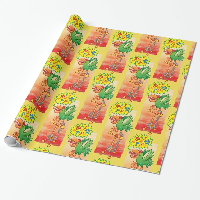 Furious green parrot saying bad words wrapping paper (Unrolled)