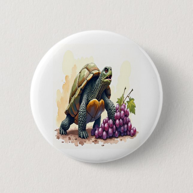 Furious Turtle Stomping Grapes. 6 Cm Round Badge (Front)