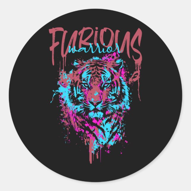Furious Warrior Sickle Cell Burgundy Tiger Ribbon  Classic Round Sticker (Front)