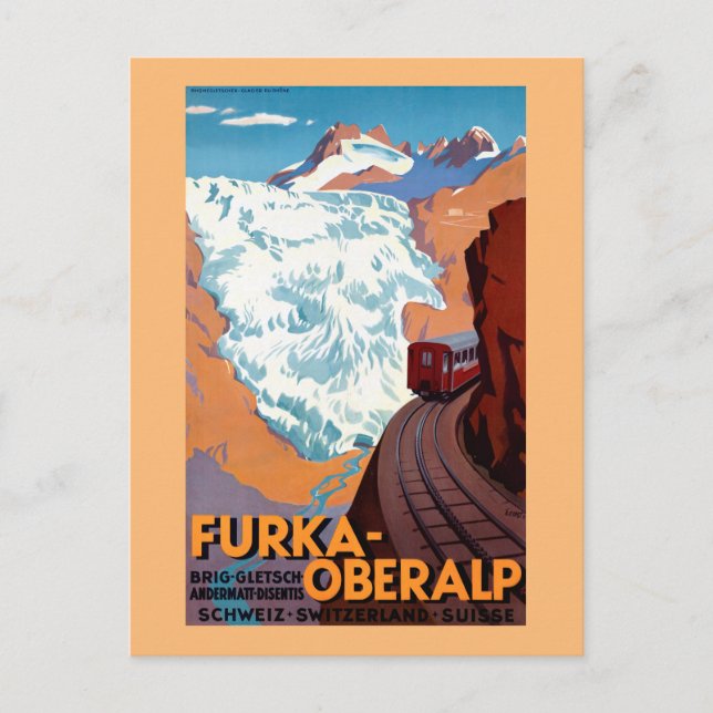 Furka Oberalp Swiss Railway Vintage Poster Postcard (Front)