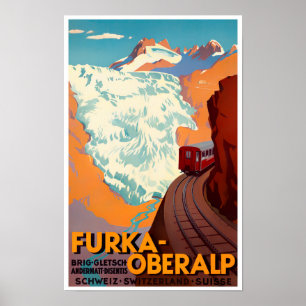 Furka Pass Switzerland vintage travel Poster