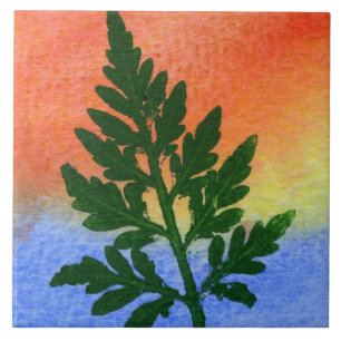 Furn nature printed in green on multicolored paper tile
