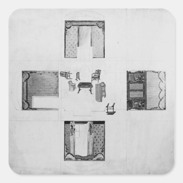 Furnishings for a small drawing room square sticker (Front)