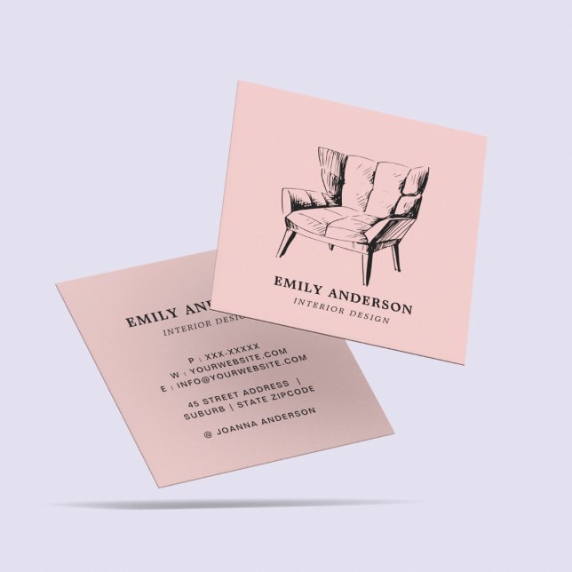 Furniture Chair Interior Designer Blush Pink Square Business Card (Creator Uploaded)