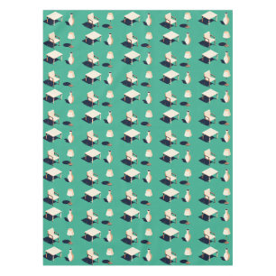 furniture icons on a teal background tablecloth