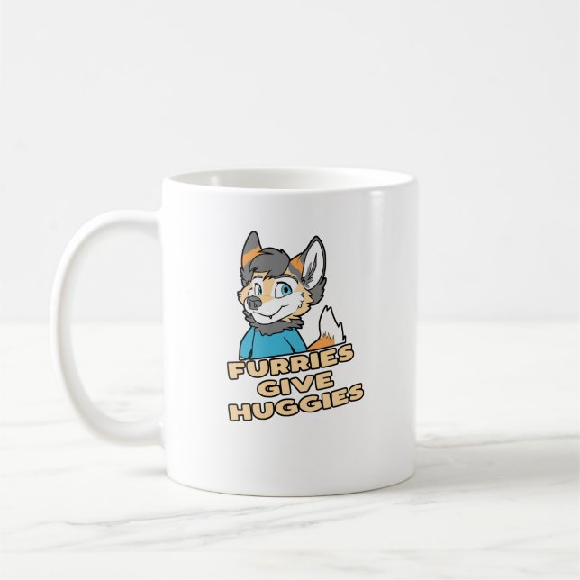 Furries Give Huggies Funny Furry Fandom Fursuit Gi Coffee Mug (Left)