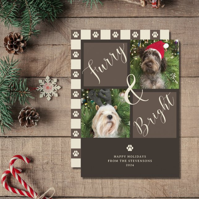 Furry And Bright Brown 2 Photo Dog  Holiday Card (Creator Uploaded)
