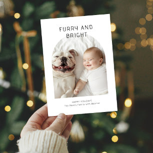 Furry and Bright Christmas Baby and Dog Photo Holiday Card