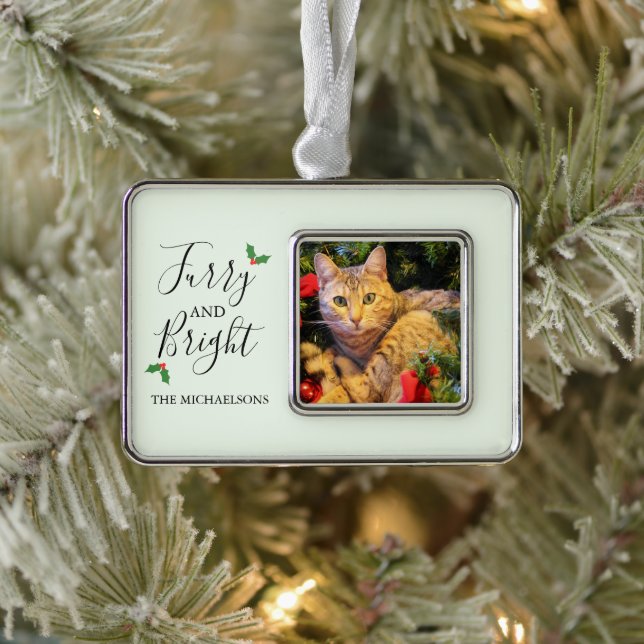Furry and Bright Pet Photo Silver Plated Framed Ornament (Tree)