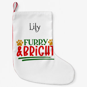 Furry and Bright with Paw Prints Pet Themed Small Christmas Stocking