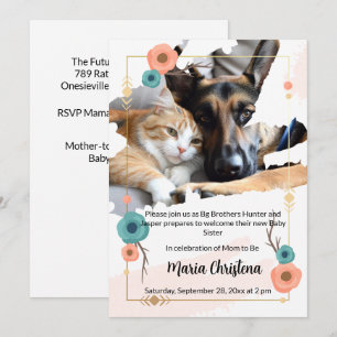 Furry Big Brothers Baby Shower Invitation
