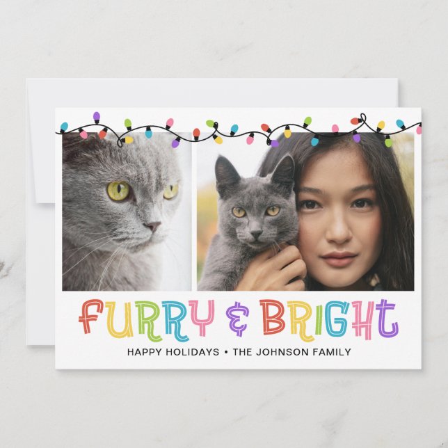 Furry & Bright Cat Photo Holiday Card (Front)