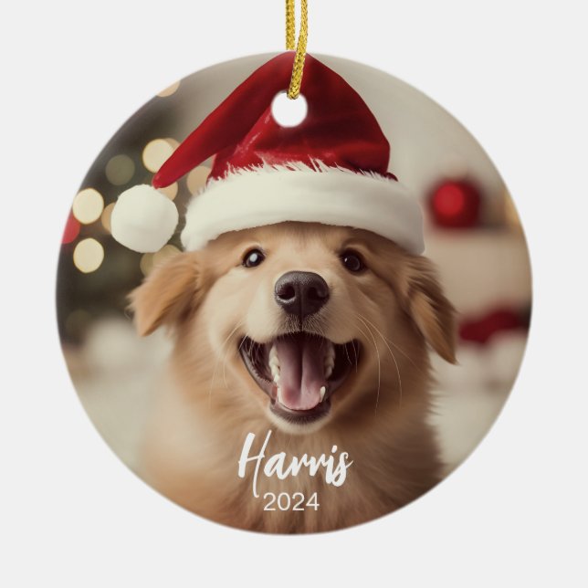 Furry + Bright Cute Dog Photo Christmas Ornament (Front)