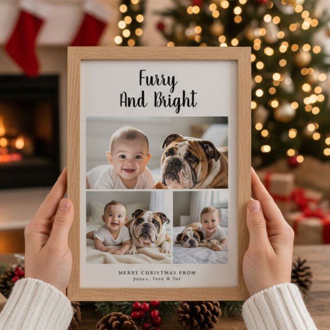 Furry & Bright dog & cute Family Holiday Card (Creator Uploaded)
