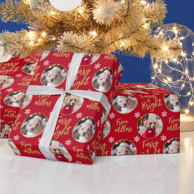 Furry & Bright Dog Photo Christmas Snowflake  Wrapping Paper (Holidays)