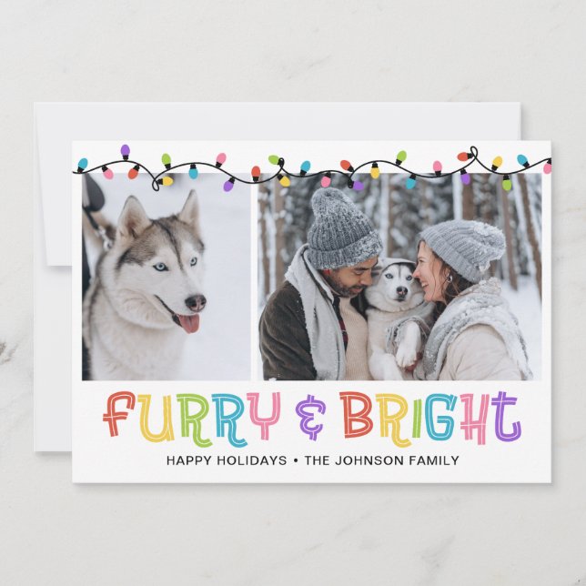 Furry & Bright Dog Photo Holiday Card (Front)