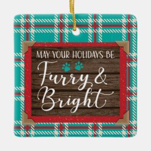 Furry & Bright holiday Santa Square Sticker Ceramic Ornament