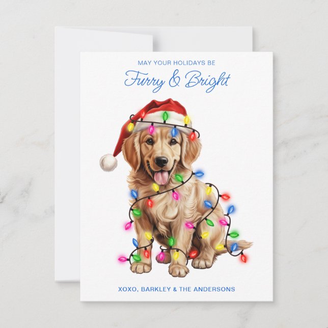 Furry & Bright Personalised Golden Retriever Dog Holiday Card (Front)