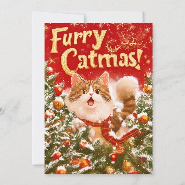 "Furry Catmas!" Flat Holiday Card (Front)