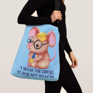 Furry Cheese Man Business Mouse Tie Glasses Nerdy Crossbody Bag