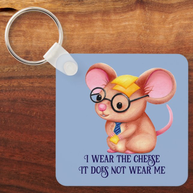Furry Cheese Man Business Mouse Tie Glasses Nerdy Key Ring (Front)