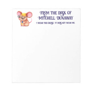 Furry Cheese Man Business Mouse Tie Glasses Nerdy Notepad