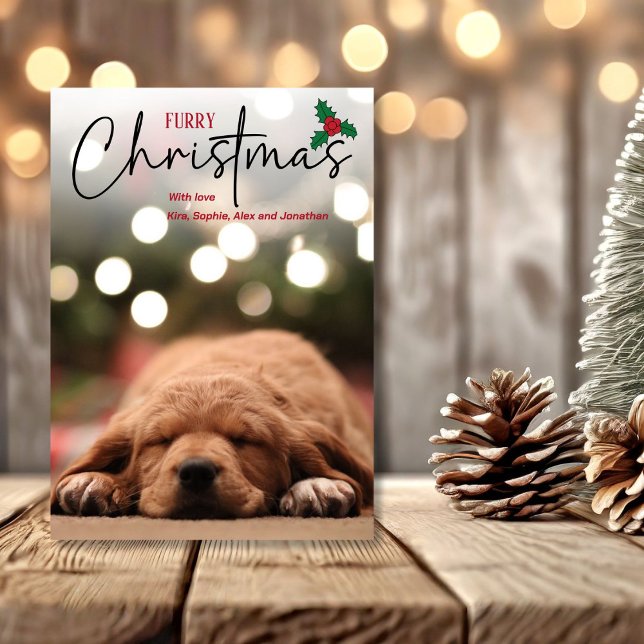 Furry Christmas pet photo with photo overlay Holiday Card (Creator Uploaded)