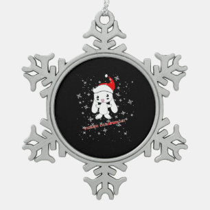 Furry Christmas Rabbit Snowflake Pewter Christmas Ornament