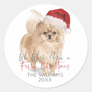FURRY CHRISTMAS Santa Dog Personalised Classic Round Sticker