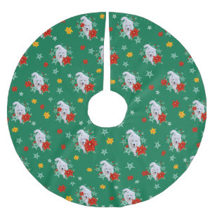 Furry Christmas/Winter Dog Samoyed Brushed Polyester Tree Skirt