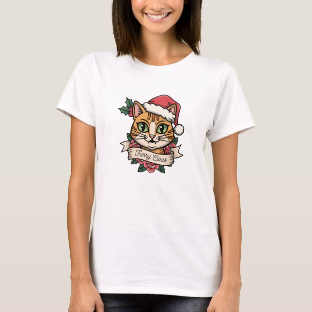 Furry Claus: Vintage Christmas Cat Shirt (Front)