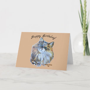 Furry Colourful Norwegian Forest Cat Realistic Art Card