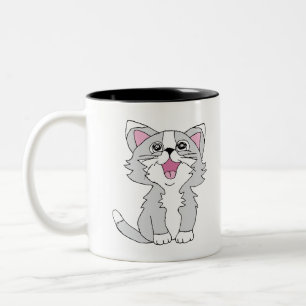 Furry Cute Cat Aesthetic Happy Cat Clipart Drawing Two-Tone Coffee Mug