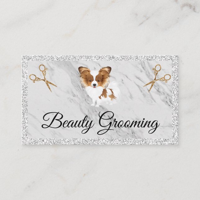 Furry Dog | Scissors | Marble Business Card (Front)