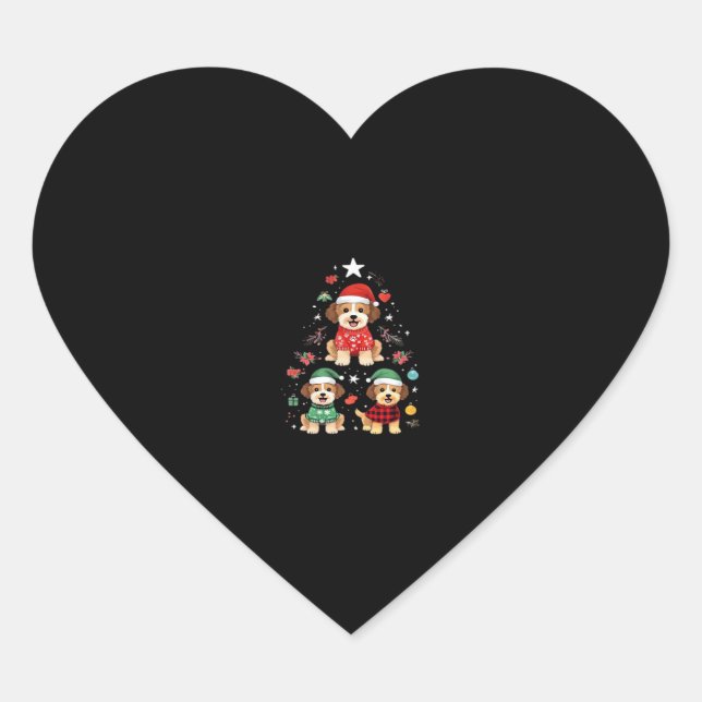 Furry Festive Christmas � Cute Dogs Holiday Tree O Heart Sticker (Front)